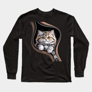 British Longhair Cat Zipper Cats Cute Kitty Lover Gift Long Sleeve T-Shirt